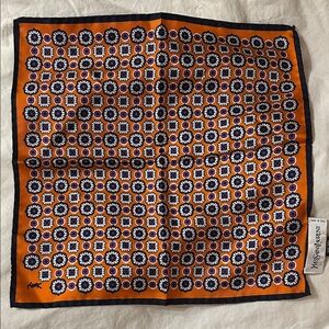 Yves Saint Laurent Navy and Orange Silk Pocket Square(s). New. Price per item.